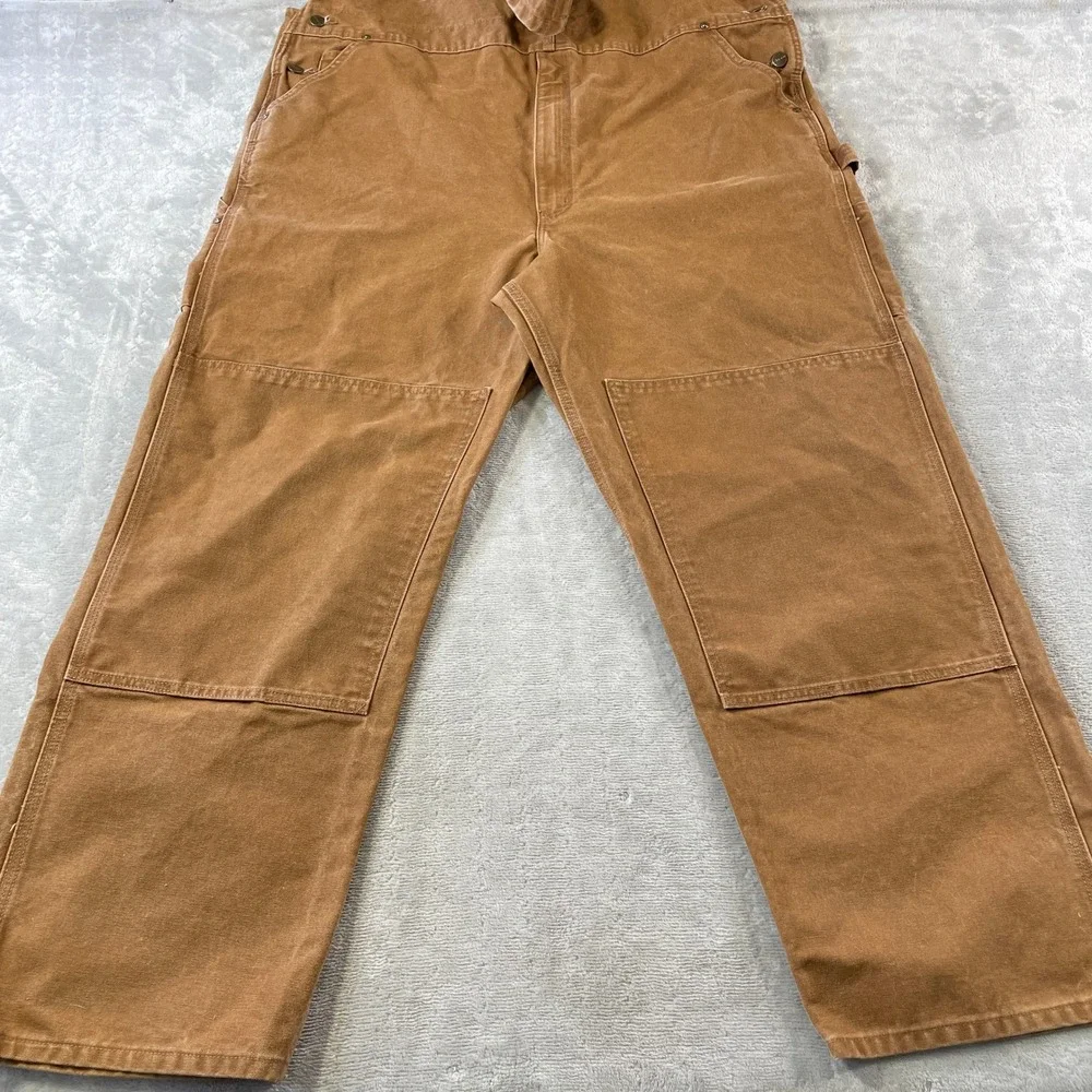 Carhartt Bib Overalls Mens 46x32 Brown Duck Double Knee Workwear Outdoor R06 211